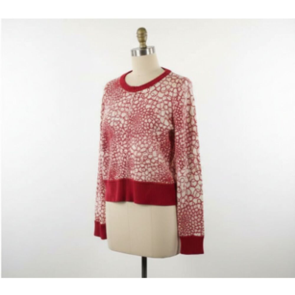 Charlotte Tarantola Red White Geometric Circle Print Crew Neck Knit Sweater XL
